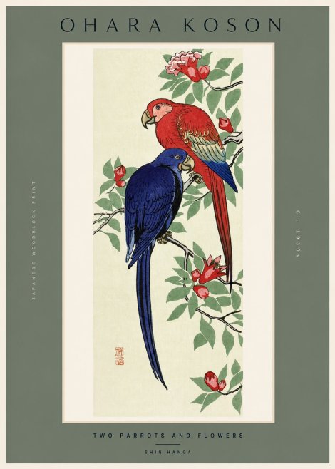 Ohara Koson Two Parrots and Flowers No2 - Poszter