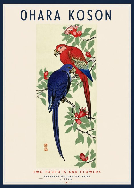 Ohara Koson Two Parrots and Flowers No3 - Poszter
