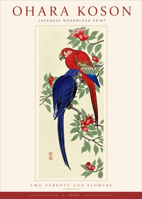 Ohara Koson Two Parrots and Flowers No4 - Poszter