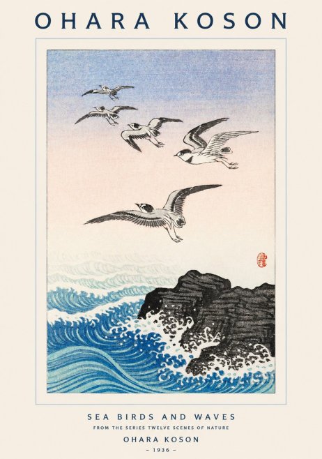 Ohara Koson Sea Birds and Waves No1 - Poszter