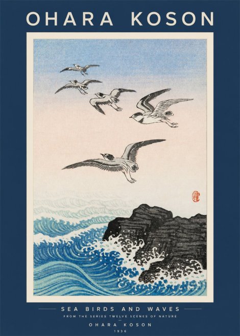 Ohara Koson Sea Birds and Waves No2 - Poszter