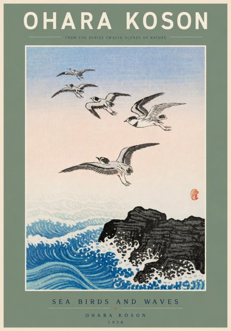 Ohara Koson Sea Birds and Waves No5 - Poszter