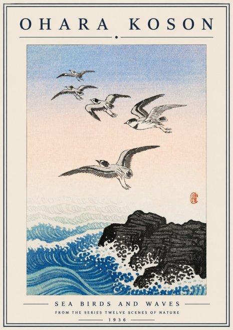 Ohara Koson Sea Birds and Waves No6 - Poszter