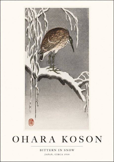 Ohara Koson Bittern in Snow No1 - Poszter