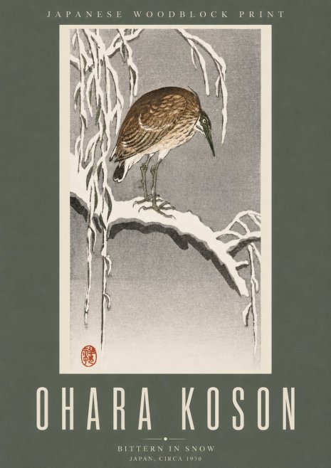 Ohara Koson Bittern in Snow No2 - Poszter