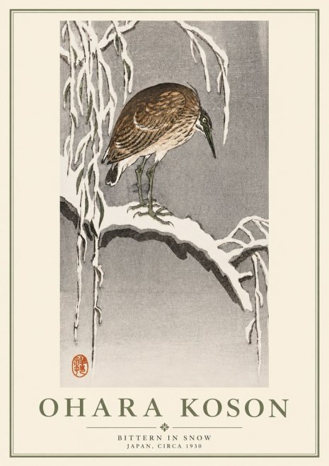 Ohara Koson Bittern in Snow No5 - Poszter