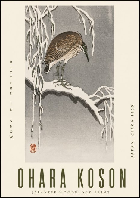 Ohara Koson Bittern in Snow No6 - Poszter