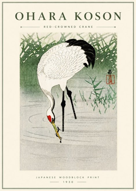 Ohara Koson Red-crowned Crane No5 - Poszter