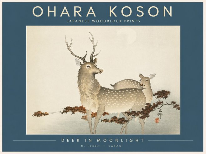 Ohara Koson Deer in Moonlight No2 - Poszter