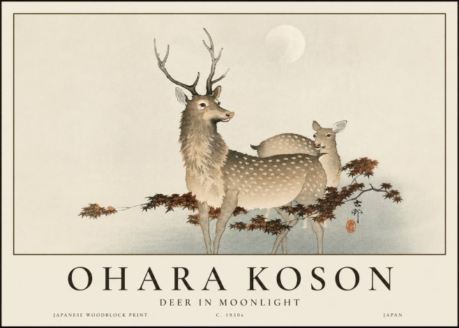 Ohara Koson Deer in Moonlight No3 - Poszter