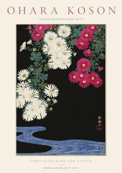 Ohara Koson Chrysanthemums and Stream No1 - Poszter