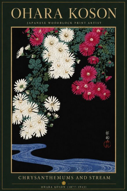 Ohara Koson Chrysanthemums and Stream No6 - Poszter
