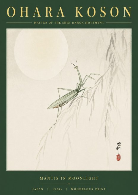 Ohara Koson Mantis in Moonlight No2 - Poszter