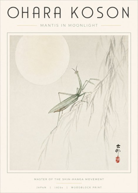 Ohara Koson Mantis in Moonlight No3 - Poszter