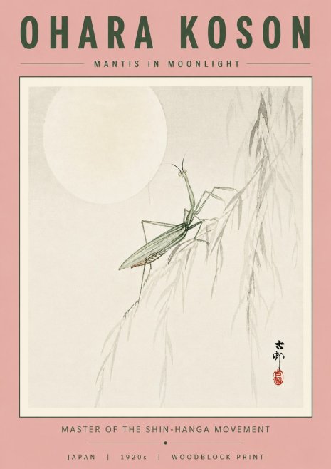 Ohara Koson Mantis in Moonlight No4 - Poszter