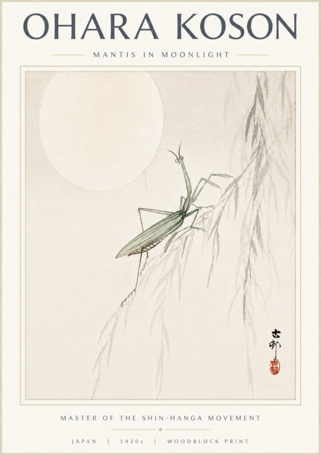 Ohara Koson Mantis in Moonlight No5 - Poszter