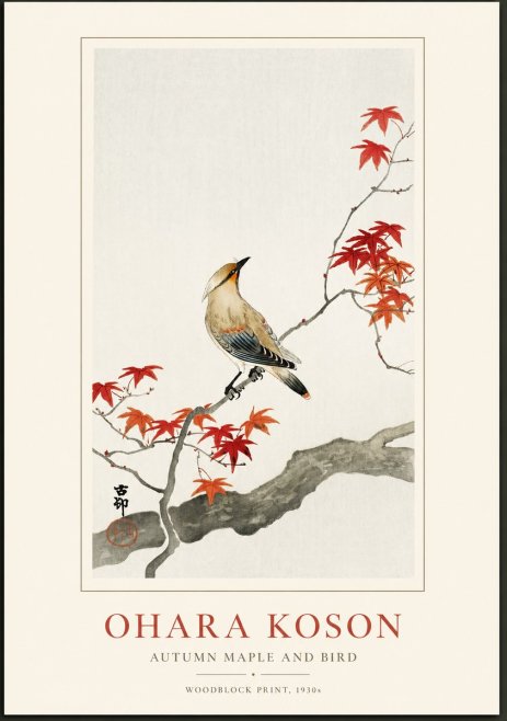 Ohara Koson Autumn Maple and Bird No1 - Poszter