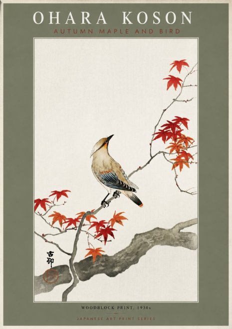 Ohara Koson Autumn Maple and Bird No4 - Poszter