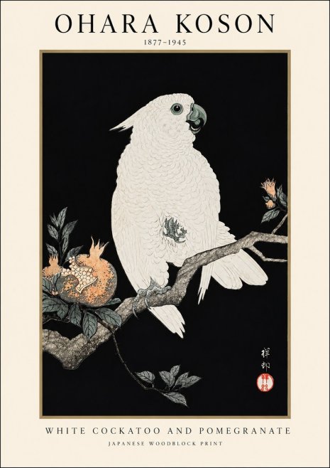 Ohara Koson White Cockatoo and Pomegranate II No1 - Poszter