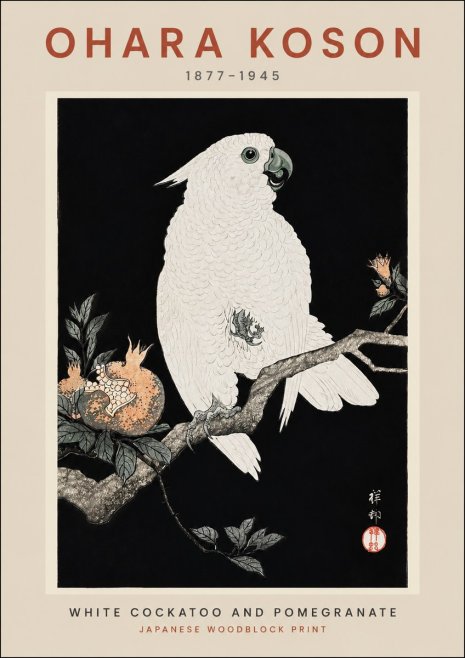 Ohara Koson White Cockatoo and Pomegranate II No2 - Poszter