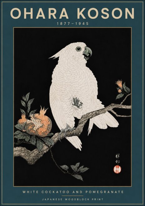 Ohara Koson White Cockatoo and Pomegranate II No3 - Poszter