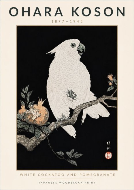 Ohara Koson White Cockatoo and Pomegranate II No4 - Poszter