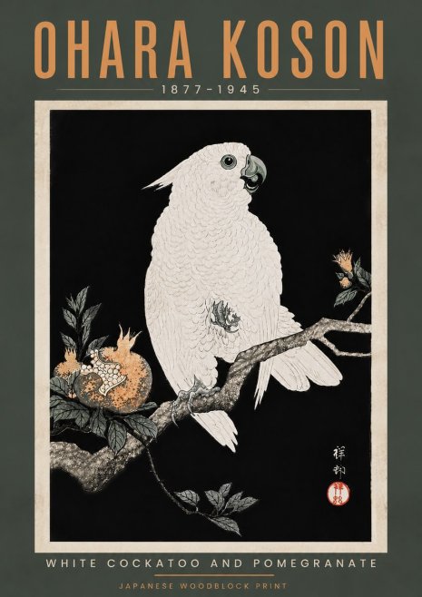 Ohara Koson White Cockatoo and Pomegranate II No5 - Poszter