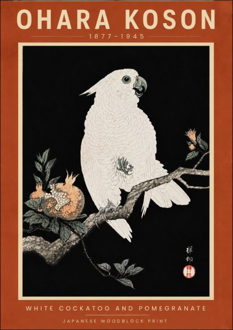 Ohara Koson White Cockatoo and Pomegranate II No6 - Poszter