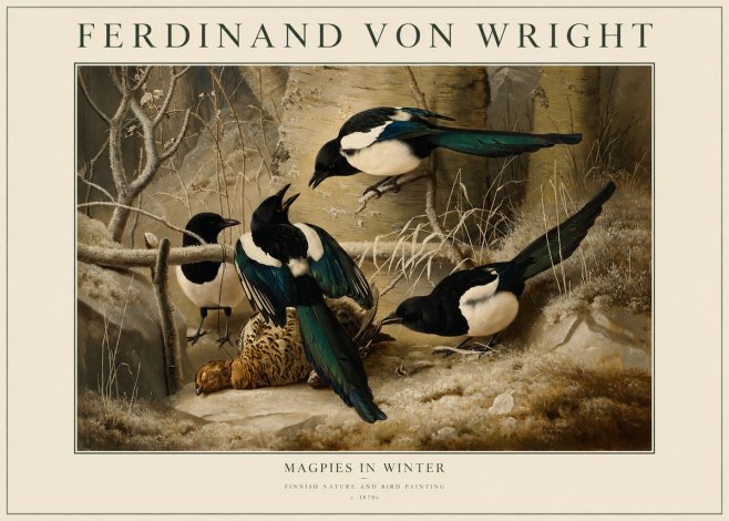 Ferdinand von Wright Magpies in Winter No1 - Poszter
