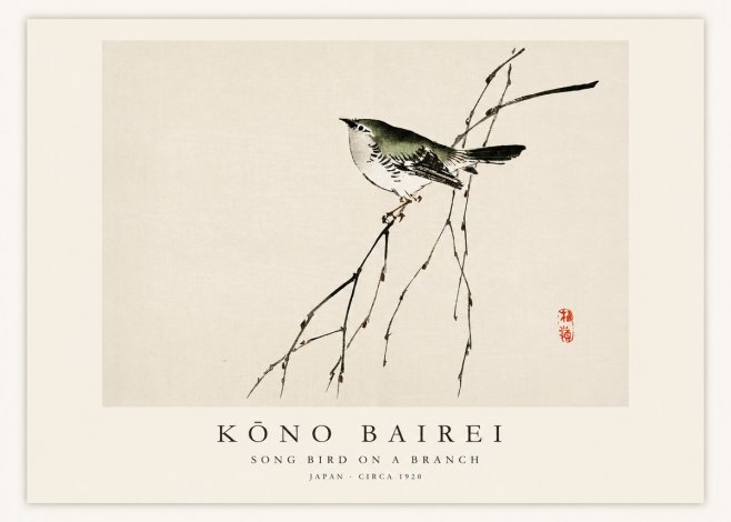 Kōno Bairei Song Bird on a Branch No1 - Poszter