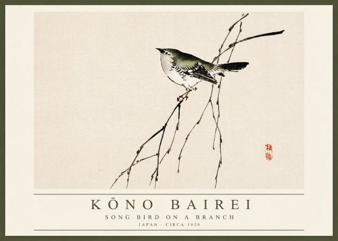 Kōno Bairei Song Bird on a Branch No2 - Poszter