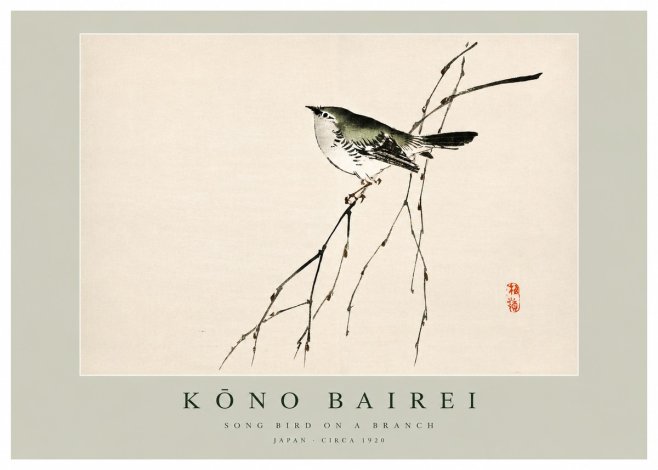 Kōno Bairei Song Bird on a Branch No3 - Poszter