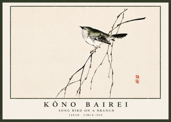 Kōno Bairei Song Bird on a Branch No5 - Poszter