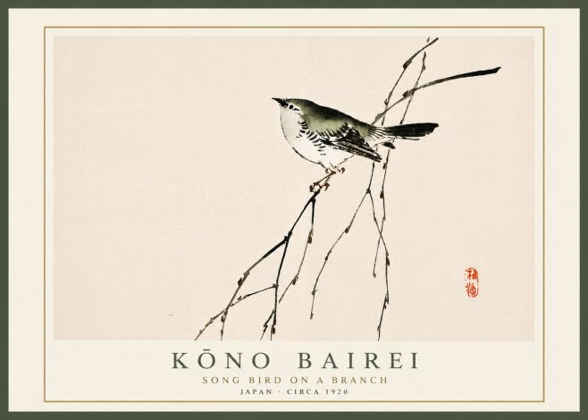 Kōno Bairei Song Bird on a Branch No6 - Poszter
