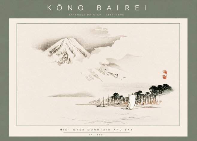 Kōno Bairei Mount Fuji with Boats No5 - Poszter