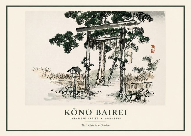 Kōno Bairei Torii Gate in a Garden No3 - Poszter