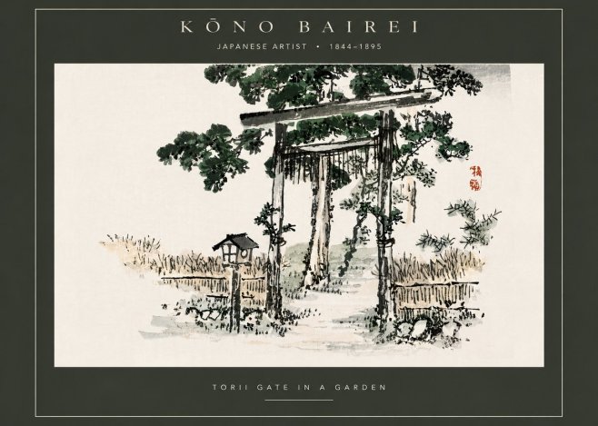 Kōno Bairei Torii Gate in a Garden No5 - Poszter