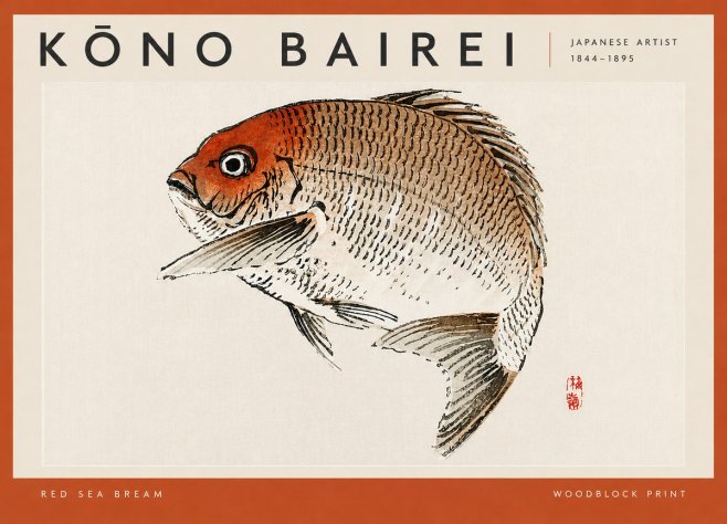 Kōno Bairei Red Sea Bream No4 - Poszter