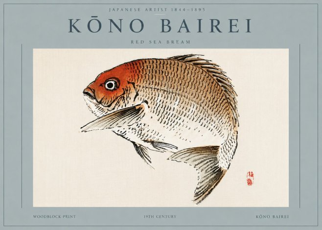 Kōno Bairei Red Sea Bream No5 - Poszter