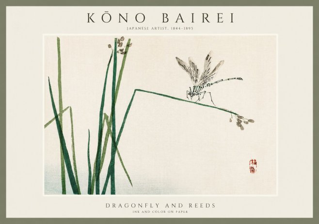Kōno Bairei Dragonfly and Reeds No1 - Poszter