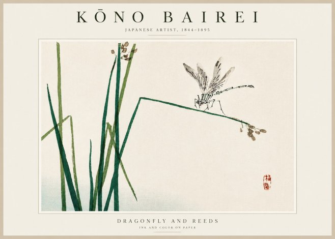 Kōno Bairei Dragonfly and Reeds No3 - Poszter