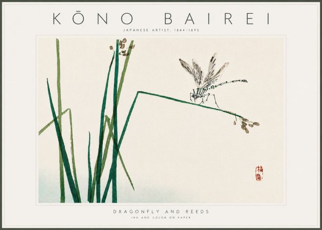 Kōno Bairei Dragonfly and Reeds No6 - Poszter