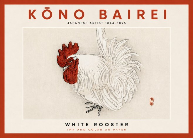 Kōno Bairei White Rooster No4 - Poszter