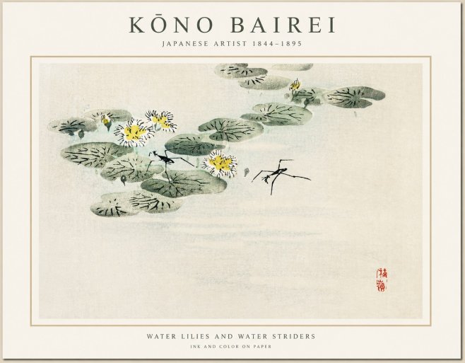 Kōno Bairei Water Lilies and Water Striders No1 - Poszter