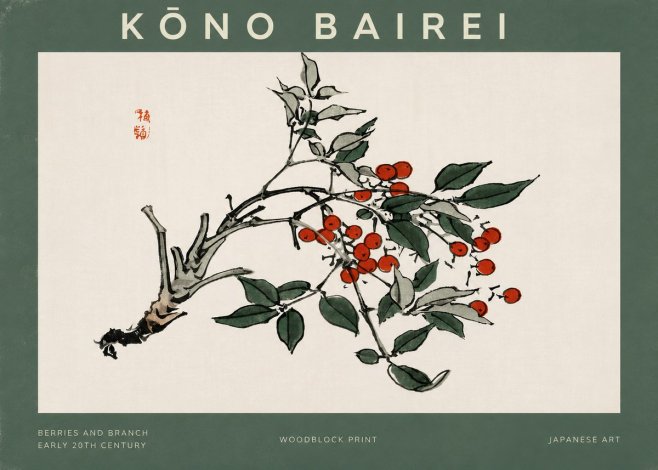 Kōno Bairei Berries and Branch No2 - Poszter