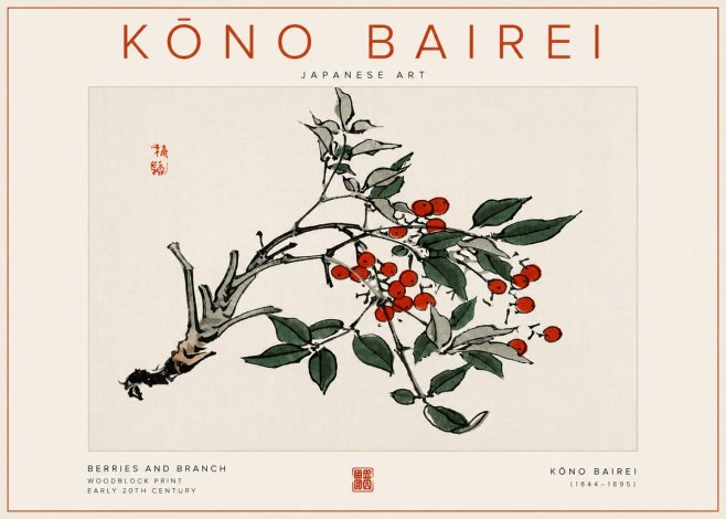 Kōno Bairei Berries and Branch No5 - Poszter