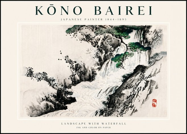 Kōno Bairei Landscape with Waterfall No3 - Poszter