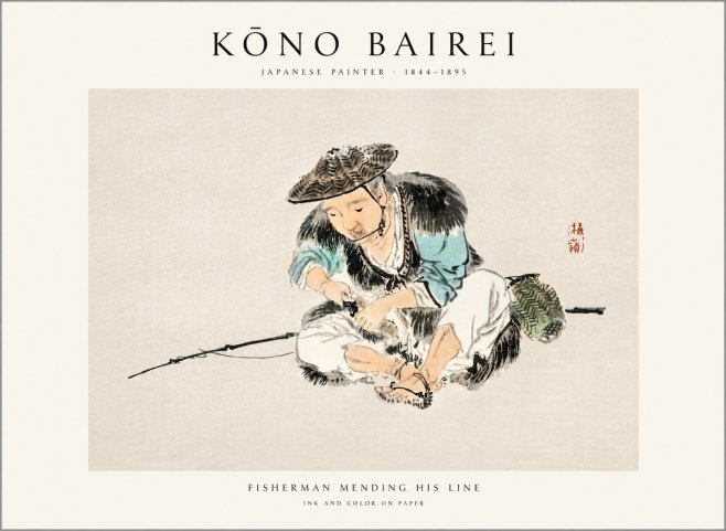 Kōno Bairei Fisherman Mending His Line No1 - Poszter