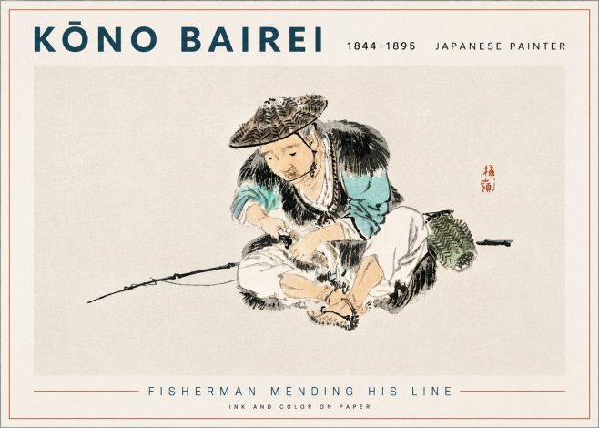 Kōno Bairei Fisherman Mending His Line No3 - Poszter