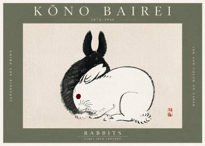 Kōno Bairei Rabbits No3 - Poszter